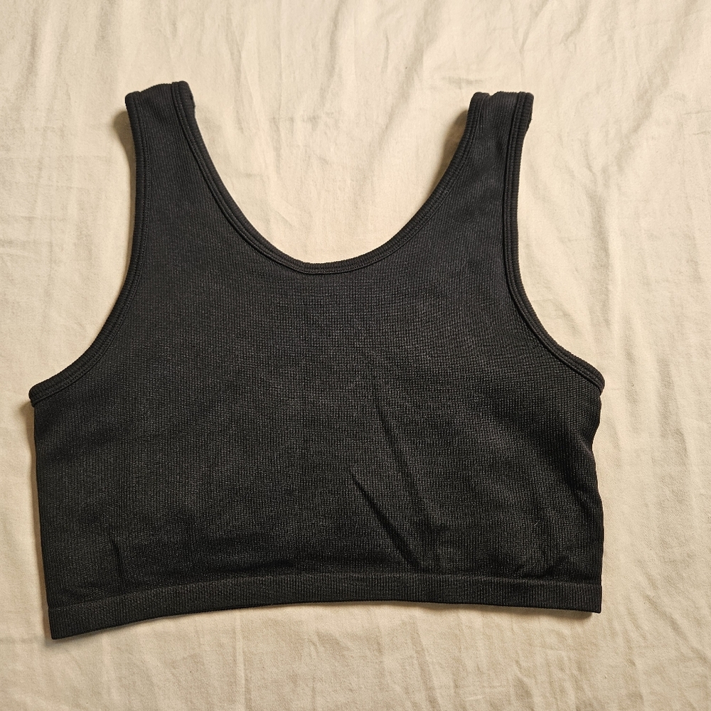 AERIE CHILL PLAY MOVE Black Ribbed Seamless Lined Longline Bralette Sports Bra M